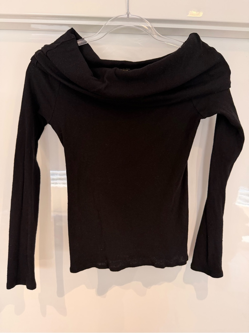 Massimo Dutti Black Off-the-Shoulder Long Sleeve Top